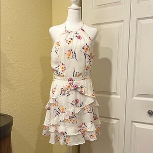 Parker Floral Halter Dress - White and Pink
